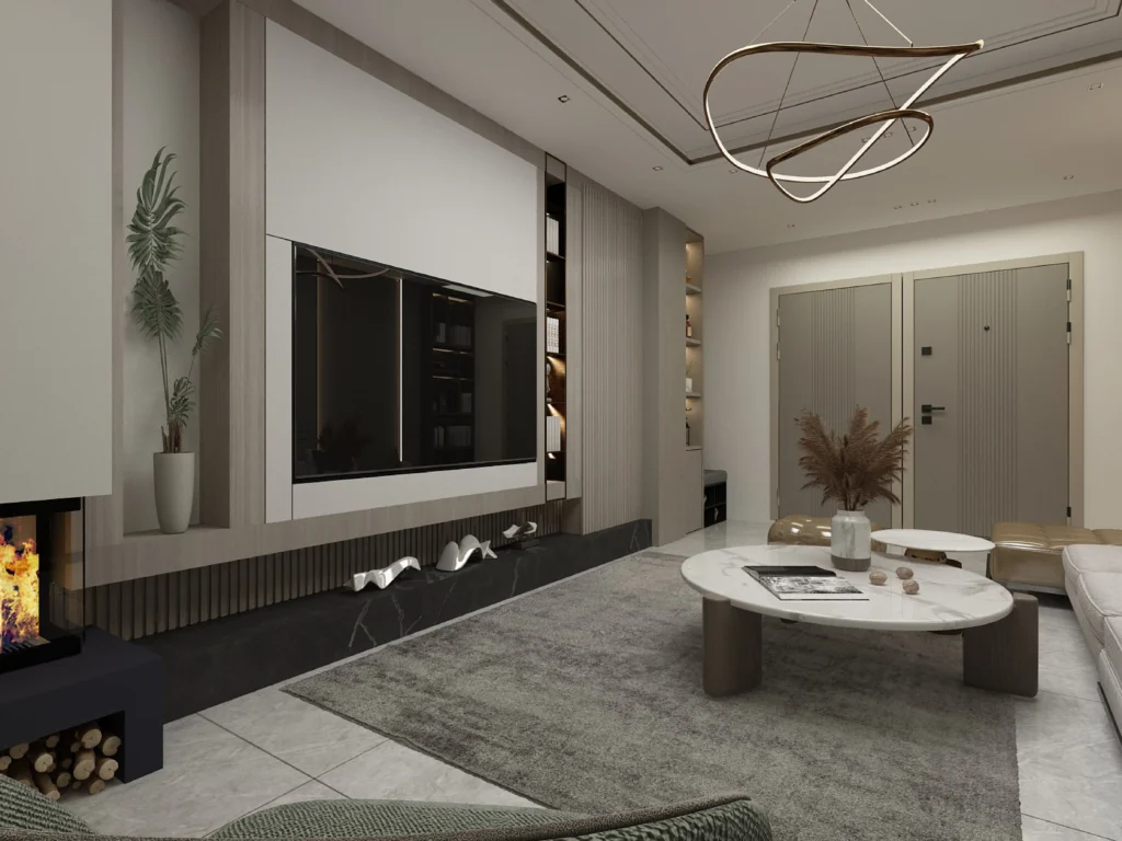 Living room interior design - modern and warm design